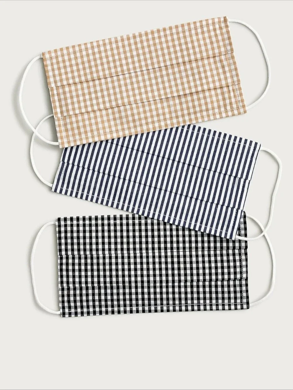 J. CREW non-medical face masks Set Of 3 Neutral Checks and Stripes BNWT 1 Left